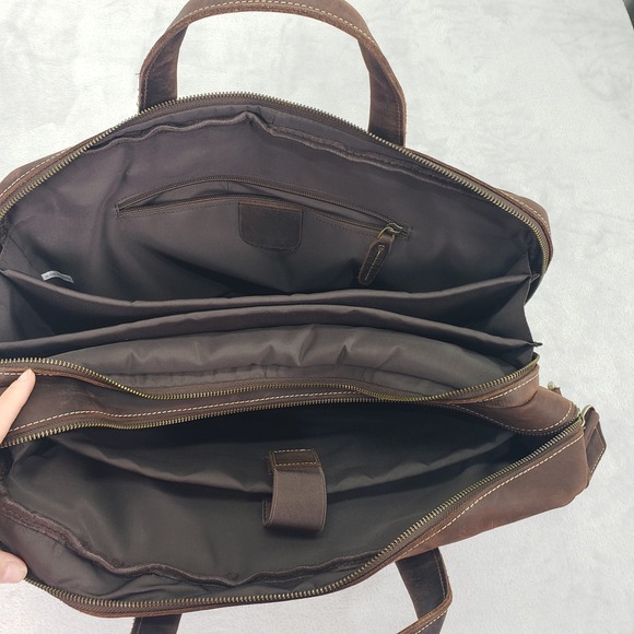 Leather Messenger Bag Briefcase Laptop Satchel Brown Men's Commuter Business - Picture 11 of 13